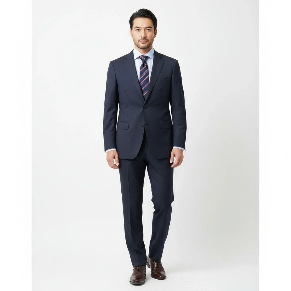 Gino Valentino Suit Coat Mens Size 38 S Navy Blue Single Breasted Two Button Pro